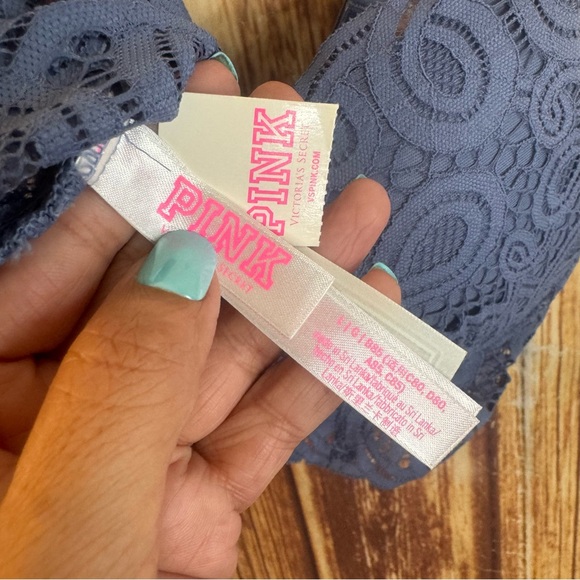 PINK Victoria’s Secret Women Dusty Blue Push Up Pullover Lace Bralette Sz Large - Picture 8 of 9